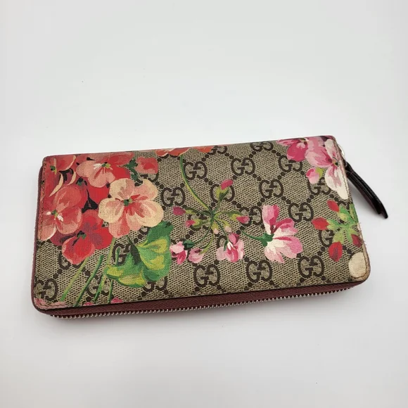 GUCCI GG Supreme Blooms Round Zip Long Wallet Floral Print Pink Canvas Leather.. - Picture 2 of 14